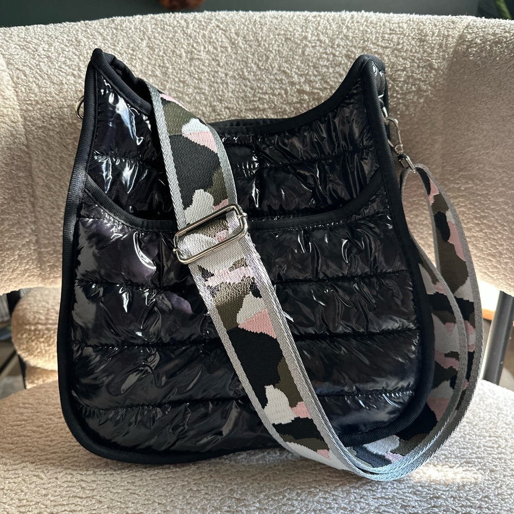 Ah-Dorned Black Patten Quilted crossbody Bag